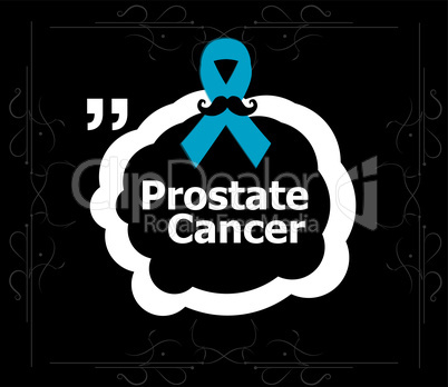 Prostate cancer ribbon awareness on black background. Light blue ribbon with mustache. Graves Disease.