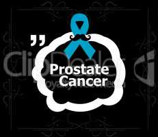 Prostate cancer ribbon awareness on black background. Light blue ribbon with mustache. Graves Disease.