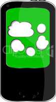 Mobile phone with a cloudy sky on the screen. 3d image