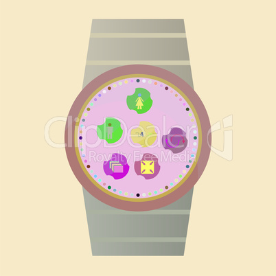Smart watch with flat icons.