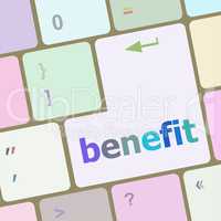 benefit button on keyboard key with soft focus