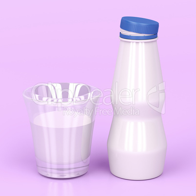 Plastic bottle and a cup of milk