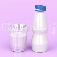 Plastic bottle and a cup of milk