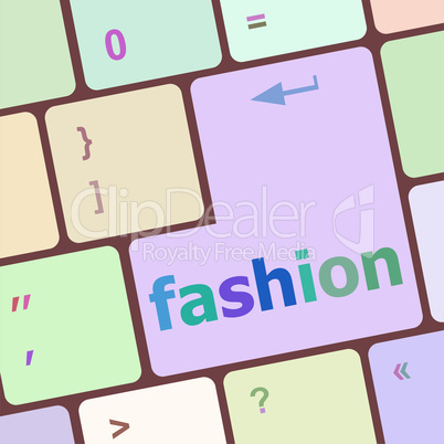 Computer keyboard key with fashion words - social background