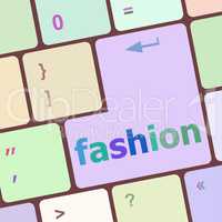 Computer keyboard key with fashion words - social background