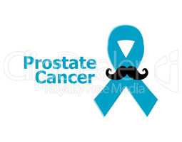 Prostate cancer ribbon awareness on white background. Light blue ribbon with mustache.