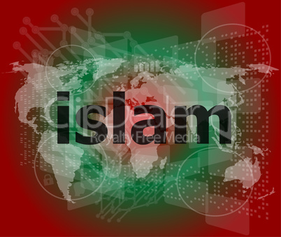 islam, hi-tech background, digital business touch screen