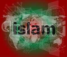 islam, hi-tech background, digital business touch screen