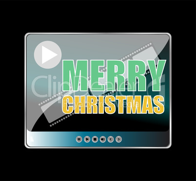 Flat design button. merry christmas words on media player