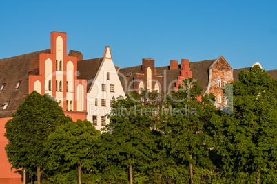 Blick auf historische Gebäude in Rostock