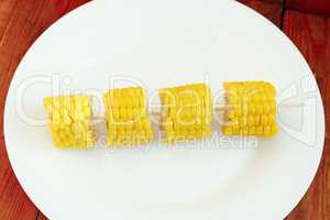 pieces of boiled corns on the plate
