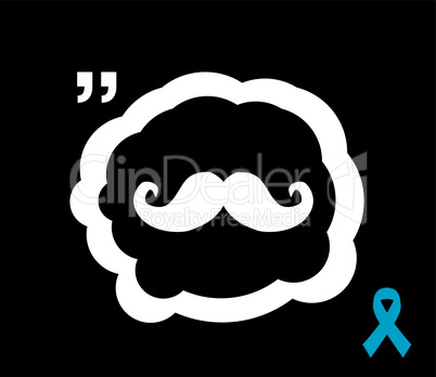 Prostate cancer ribbon awareness on black background. Light blue ribbon with mustache.