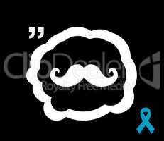 Prostate cancer ribbon awareness on black background. Light blue ribbon with mustache.