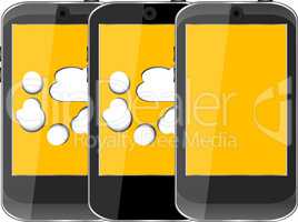 Smart phone set with cloud computing symbol on a screen