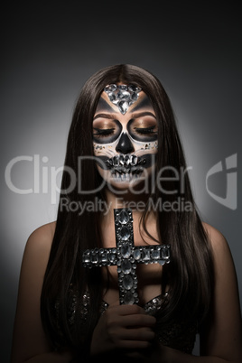 Santa Muerte. Pretty girl with glamorous face art
