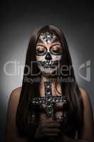 Santa Muerte. Pretty girl with glamorous face art