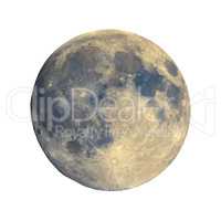 Full moon seen with telescope, enhanced colours, isolated