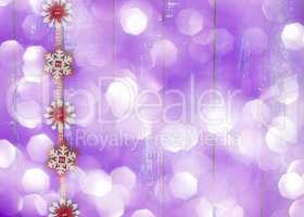blurred purple background with Christmas garland, empty space on