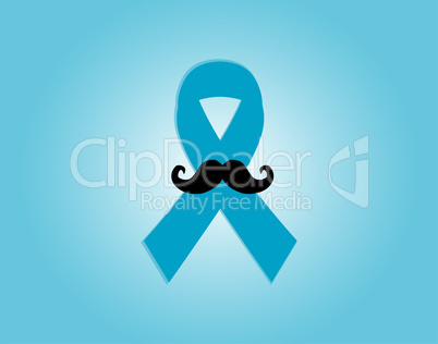 Prostate cancer ribbon awareness on blue background. Light blue ribbon with mustache. Graves Disease