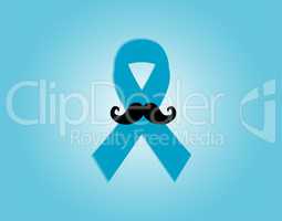 Prostate cancer ribbon awareness on blue background. Light blue ribbon with mustache. Graves Disease