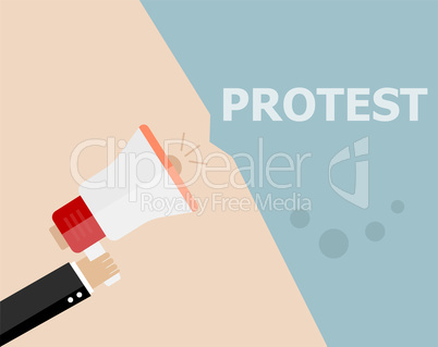 Hands holding protest signs and bullhorn, crowd of people protesters background, political, politic crisis poster, fists, revolution placard concept symbol flat style