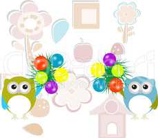 owl family with christmas balls and fir - new year concept