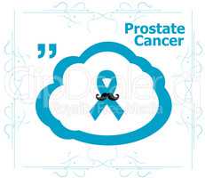 Prostate cancer ribbon awareness on white background. Light blue ribbon with mustache