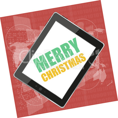 mobile phone tablet pc with Merry Christmas design on business digital screen