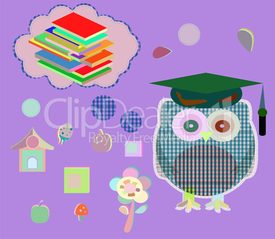 Owl reading book. Education concept
