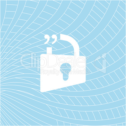 blue open lock sign, quotation mark speech bubble and chat symbol