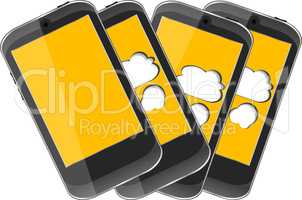 Smart phone set with cloud computing symbol on a screen