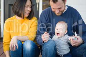 Young Mixed Race Chinese and Caucasian Family Portrait