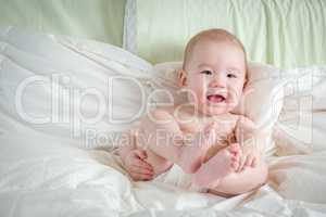 Mixed Race Baby Boy Having Fun on His Blanket
