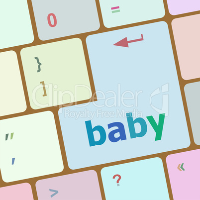 Keyboard with baby word on computer button