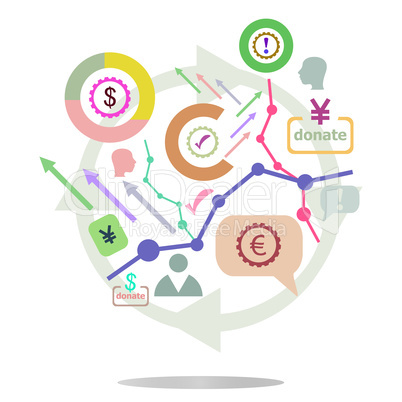 thin line icon with flat design element of business chart, success corporation stats, corporate data, market analysis, pie graph, development prospects. Modern style