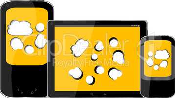 mobile smart phone and digital tablet pc with cloud on the screen