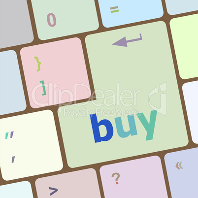 Buy Key symbolizing the closing of an ecommerce deal by someone shopping online or on the internet