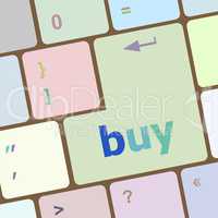 Buy Key symbolizing the closing of an ecommerce deal by someone shopping online or on the internet