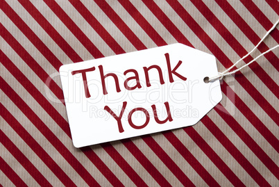 Label On Red Wrapping Paper, Text Thank You