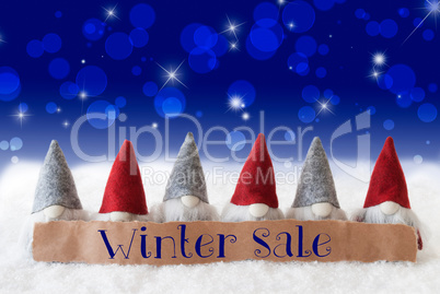 Gnomes, Blue Background, Bokeh, Stars, Text Winter Sale