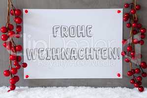 Label, Snow, Decoration, Frohe Weihnachten Means Merry Christmas