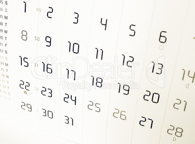 Vintage looking Calendar page with selective focus