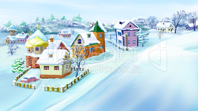 Eastern  Europe Traditional Village in Winter.