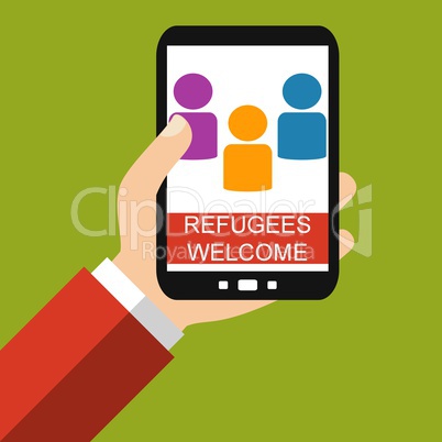 Refugees Welcome Symbol auf dem Smartphone