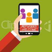 Refugees Welcome Symbol auf dem Smartphone