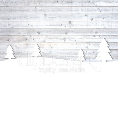 Helle Holzbretter und weiße Weihnachts-Landschaft