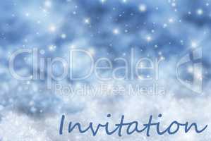 Blue Sparkling Christmas Background, Snow, Text Invitation