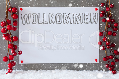 Label, Snowflakes, Christmas Decoration, Willkommen Means Welcome