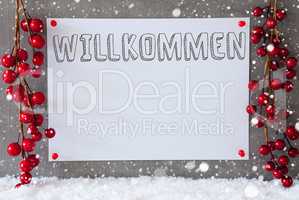 Label, Snowflakes, Christmas Decoration, Willkommen Means Welcome