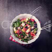 Green Spinach Salad with feta and olives